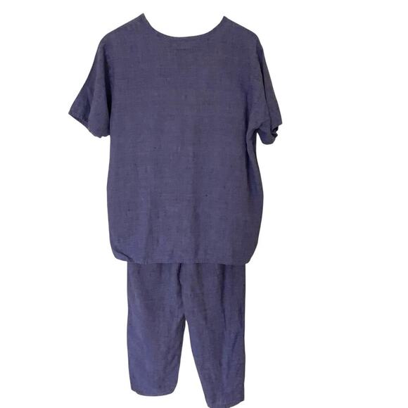 FLAX By Jeanne Engelhart 100% Linen Top (Med) Pants (Sm) Woven Lagenlook Set - Picture 2 of 16